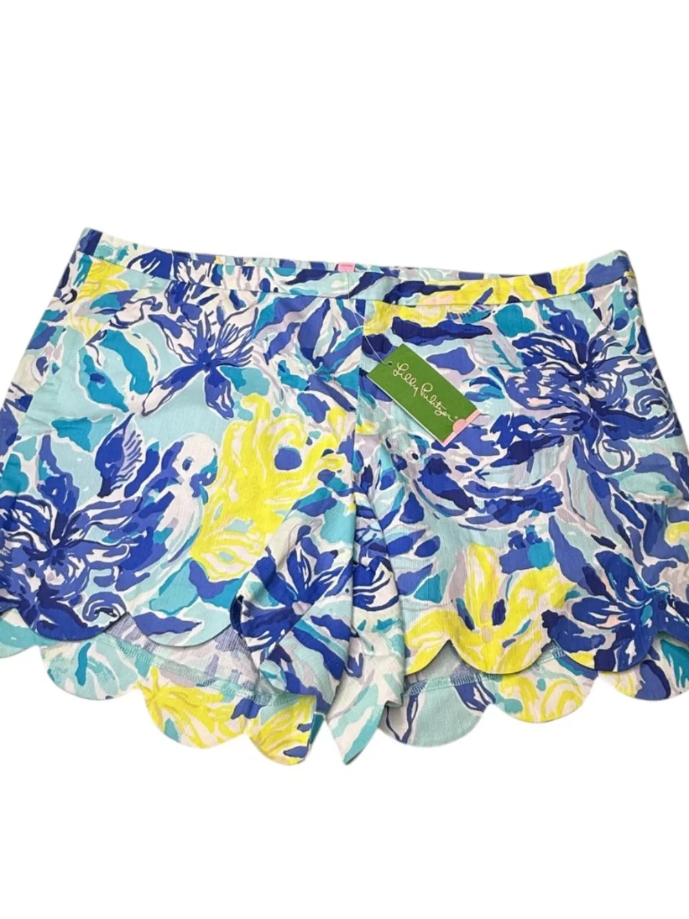 Lilly Pulitzer Magnolia Blue, Aqua & Yellow Floral Scalloped Shorts Sz. 16